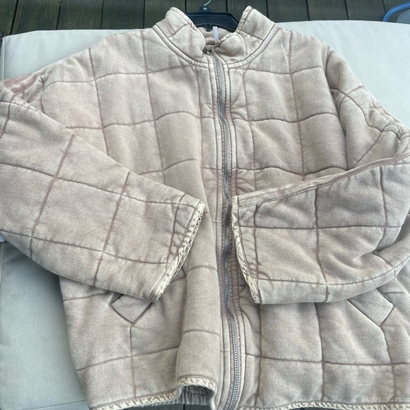 Free People Oversized Quilted Dolman Bomber Jacket Champagne Tan Large - Picture 13 of 16